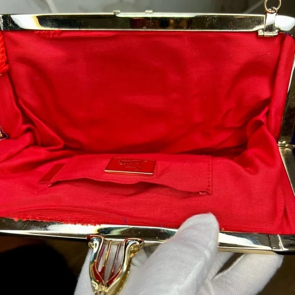 Christian Louboutin Miss Loubi Patent Leather Clutch on a Chain in Purple